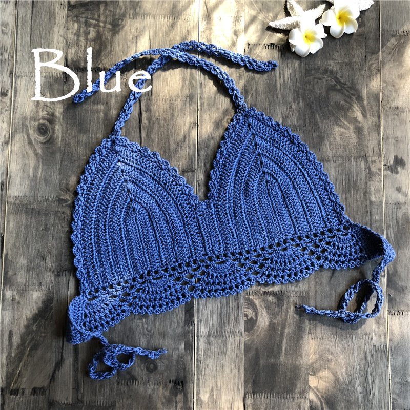 Women Delicate Knit Bikini Tops All-matching Bra blue_M