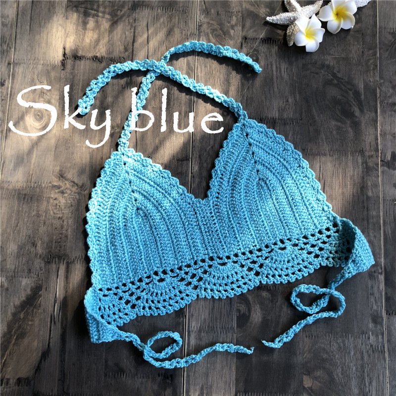 Women Delicate Knit Bikini Tops All-matching Bra sky blue_S