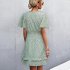 Women Dot Printing Dress Sexy V Neck Elastic Waist Ruffle Sleeve A line Mini Dress Casual Beach Dress yellow L