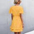 Women Dot Printing Dress Sexy V Neck Elastic Waist Ruffle Sleeve A line Mini Dress Casual Beach Dress yellow L