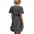 Women Dot Printing Dress Sexy V Neck Elastic Waist Ruffle Sleeve A line Mini Dress Casual Beach Dress yellow L