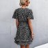 Women Dot Printing Dress Sexy V Neck Elastic Waist Ruffle Sleeve A line Mini Dress Casual Beach Dress yellow L