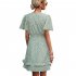Women Dot Printing Dress Sexy V Neck Elastic Waist Ruffle Sleeve A line Mini Dress Casual Beach Dress yellow L