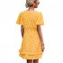 Women Dot Printing Dress Sexy V Neck Elastic Waist Ruffle Sleeve A line Mini Dress Casual Beach Dress yellow L