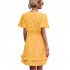 Women Dot Printing Dress Sexy V Neck Elastic Waist Ruffle Sleeve A line Mini Dress Casual Beach Dress yellow L