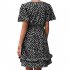 Women Dot Printing Dress Sexy V Neck Elastic Waist Ruffle Sleeve A line Mini Dress Casual Beach Dress yellow L