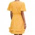 Women Dot Printing Dress Sexy V Neck Elastic Waist Ruffle Sleeve A line Mini Dress Casual Beach Dress yellow L