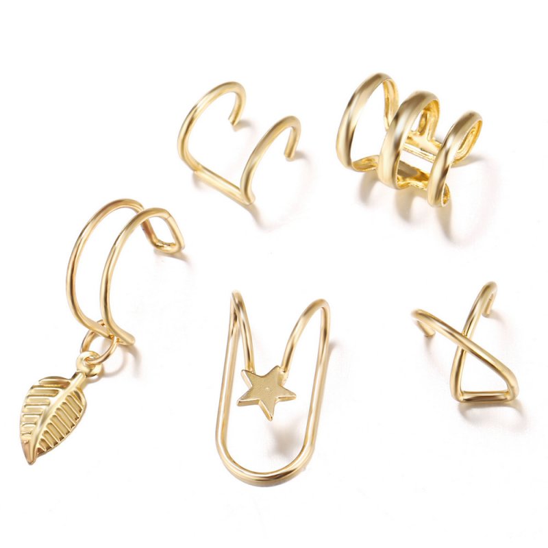 Women Ear Clips U Shape Rhinestone Earrings Simple Alloy Eardrop Jewelries Decoration 5pcs/set gold