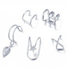 Women Ear Clips U Shape Rhinestone Earrings Simple Alloy Eardrop Jewelries Decoration 5pcs set silver