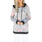 Women Elegant Chic Flower Printing Sweatshirt Hooded Long Sleeve Tops