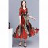 Women Elegant Print Knee length Leopard Print Fashion Dress red M