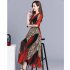 Women Elegant Print Knee length Leopard Print Fashion Dress red 2XL