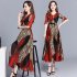 Women Elegant Print Knee length Leopard Print Fashion Dress green 2XL