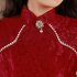 Women Elegant Retro Cheongsam Dress With Pearl Tassel Decoration High Split Chinese Traditional Party Costume wine red XXXL