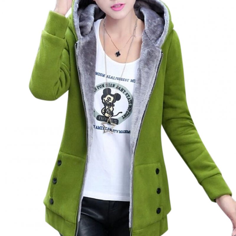 Women Fashion Autumn Winter Thicken Hooded Coat Solid Color Soft Cotton Hoodie green_L