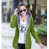 Women Fashion Autumn Winter Thicken Hooded Coat Solid Color Soft Cotton Hoodie green L