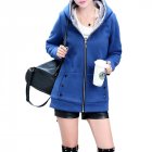 Women Fashion Autumn Winter Thicken Hooded Coat Solid Color Soft Cotton Hoodie blue_XL