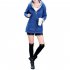 Women Fashion Autumn Winter Thicken Hooded Coat Solid Color Soft Cotton Hoodie blue XXL