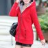 Women Fashion Autumn Winter Thicken Hooded Coat Solid Color Soft Cotton Hoodie red XXL