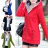 Women Fashion Autumn Winter Thicken Hooded Coat Solid Color Soft Cotton Hoodie   Red M