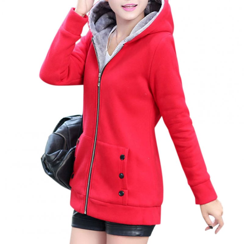 Women Autumn Winter  Hooded Coat - Red M