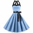 Women Fashion Bright Dot Pattern Strapless Large Hem Dress Navy blue S