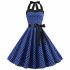 Women Fashion Bright Dot Pattern Strapless Large Hem Dress Navy blue S