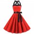 Women Fashion Bright Dot Pattern Strapless Large Hem Dress red M