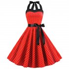 Women Fashion Bright Dot Pattern Strapless Large Hem Dress red L