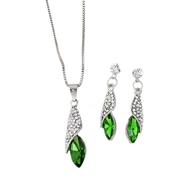 Women Fashion Diamond Drops Necklace + Earrings Set Delicate Wear Decoration