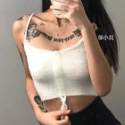 Women Fashion Drawstring Tank Top Casual Elegant Solid Color Sleeveless Crop Top Multi-color Camisole White One size