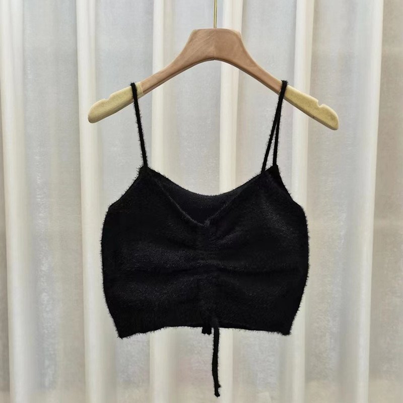 Women Fashion Drawstring Tank Top Casual Elegant Solid Color Sleeveless Crop Top Multi-color Camisole black One size