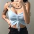 Women Fashion Drawstring Tank Top Casual Elegant Solid Color Sleeveless Crop Top Multi color Camisole yellow One size