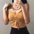 Women Fashion Drawstring Tank Top Casual Elegant Solid Color Sleeveless Crop Top Multi color Camisole yellow One size