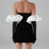 Women Fashion Dress Sexy Off Shoulder High Waist Puff Sleeves Bodycon Skirt Sleeveless Solid Color Slim Fit Short Skirt black M