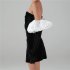Women Fashion Dress Sexy Off Shoulder High Waist Puff Sleeves Bodycon Skirt Sleeveless Solid Color Slim Fit Short Skirt black M