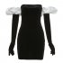 Women Fashion Dress Sexy Off Shoulder High Waist Puff Sleeves Bodycon Skirt Sleeveless Solid Color Slim Fit Short Skirt black M
