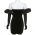 Women Fashion Dress Sexy Off Shoulder High Waist Puff Sleeves Bodycon Skirt Sleeveless Solid Color Slim Fit Short Skirt black M