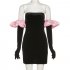 Women Fashion Dress Sexy Off Shoulder High Waist Puff Sleeves Bodycon Skirt Sleeveless Solid Color Slim Fit Short Skirt black M