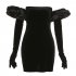 Women Fashion Dress Sexy Off Shoulder High Waist Puff Sleeves Bodycon Skirt Sleeveless Solid Color Slim Fit Short Skirt black M