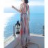 Women Fashion Elegant Stripe Long Dress Casual Sleeveless Bohemia Style Beach Skirt