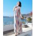 Women Fashion Elegant Stripe Long Dress Casual Sleeveless Bohemia Style Beach Skirt