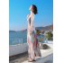 Women Fashion Elegant Stripe Long Dress Casual Sleeveless Bohemia Style Beach Skirt