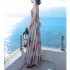 Women Fashion Elegant Stripe Long Dress Casual Sleeveless Bohemia Style Beach Skirt