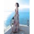 Women Fashion Elegant Stripe Long Dress Casual Sleeveless Bohemia Style Beach Skirt