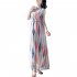 Women Fashion Elegant Stripe Long Dress Casual Sleeveless Bohemia Style Beach Skirt