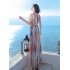 Women Fashion Elegant Stripe Long Dress Casual Sleeveless Bohemia Style Beach Skirt