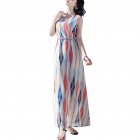 Women Fashion Elegant Stripe Long Dress Casual Sleeveless Bohemia Style Beach Skirt