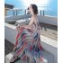 Women Fashion Elegant Stripe Long Dress Casual Sleeveless Bohemia Style Beach Skirt