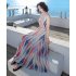 Women Fashion Elegant Stripe Long Dress Casual Sleeveless Bohemia Style Beach Skirt